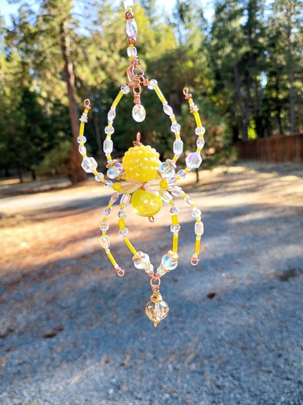 Beaded Spider Hanging Decor in Yellow & Clear